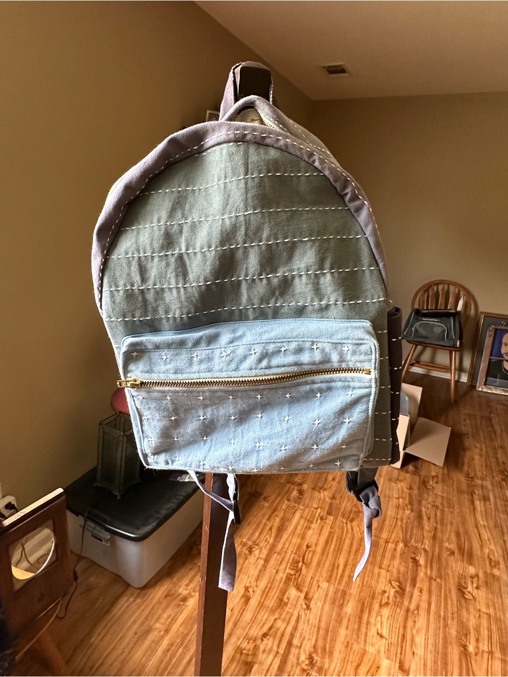 Casual Women's Canvas Backpack in Sage Green & Light Blue